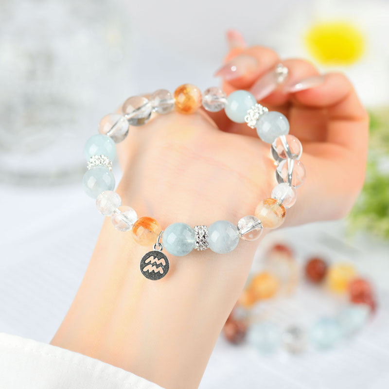 12 Horoscope Zodiac Crystal Bracelet - Elastic Astrology Jewelry Gift - Healing Gemstone Birthday Bracelet