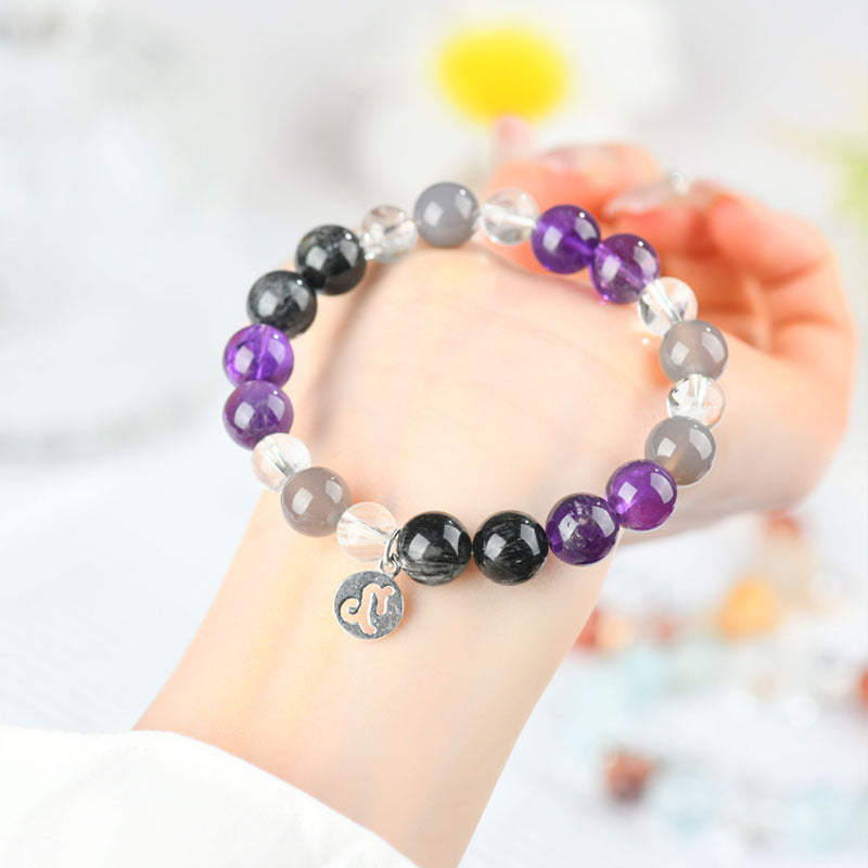 12 Horoscope Zodiac Crystal Bracelet - Elastic Astrology Jewelry Gift - Healing Gemstone Birthday Bracelet