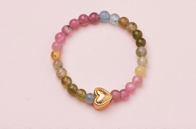 Natural strawberry quartz Pi Xiu ring, tourmaline, freshwater pearl, garnet crystal elastic cord ring