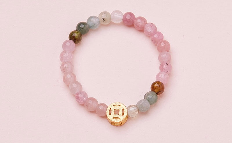 Natural strawberry quartz Pi Xiu ring, tourmaline, freshwater pearl, garnet crystal elastic cord ring