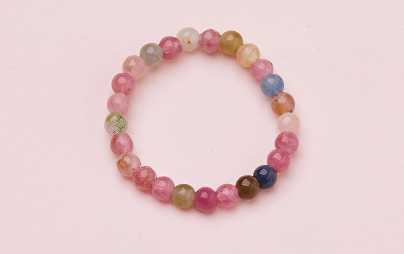 Natural strawberry quartz Pi Xiu ring, tourmaline, freshwater pearl, garnet crystal elastic cord ring