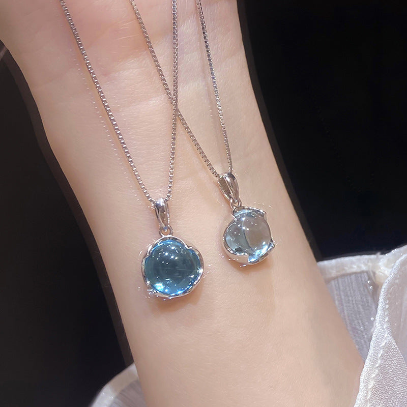 925 Sterling Silver Necklace with Natural Aquamarine or Amethyst Pendant Healing Crystal Jewelry