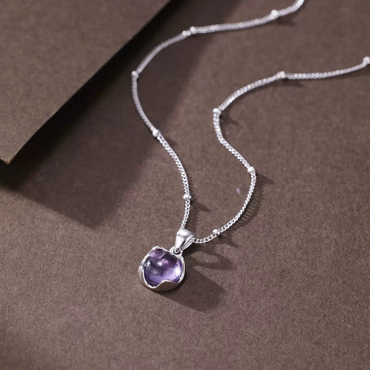 925 Sterling Silver Necklace with Natural Aquamarine or Amethyst Pendant Healing Crystal Jewelry