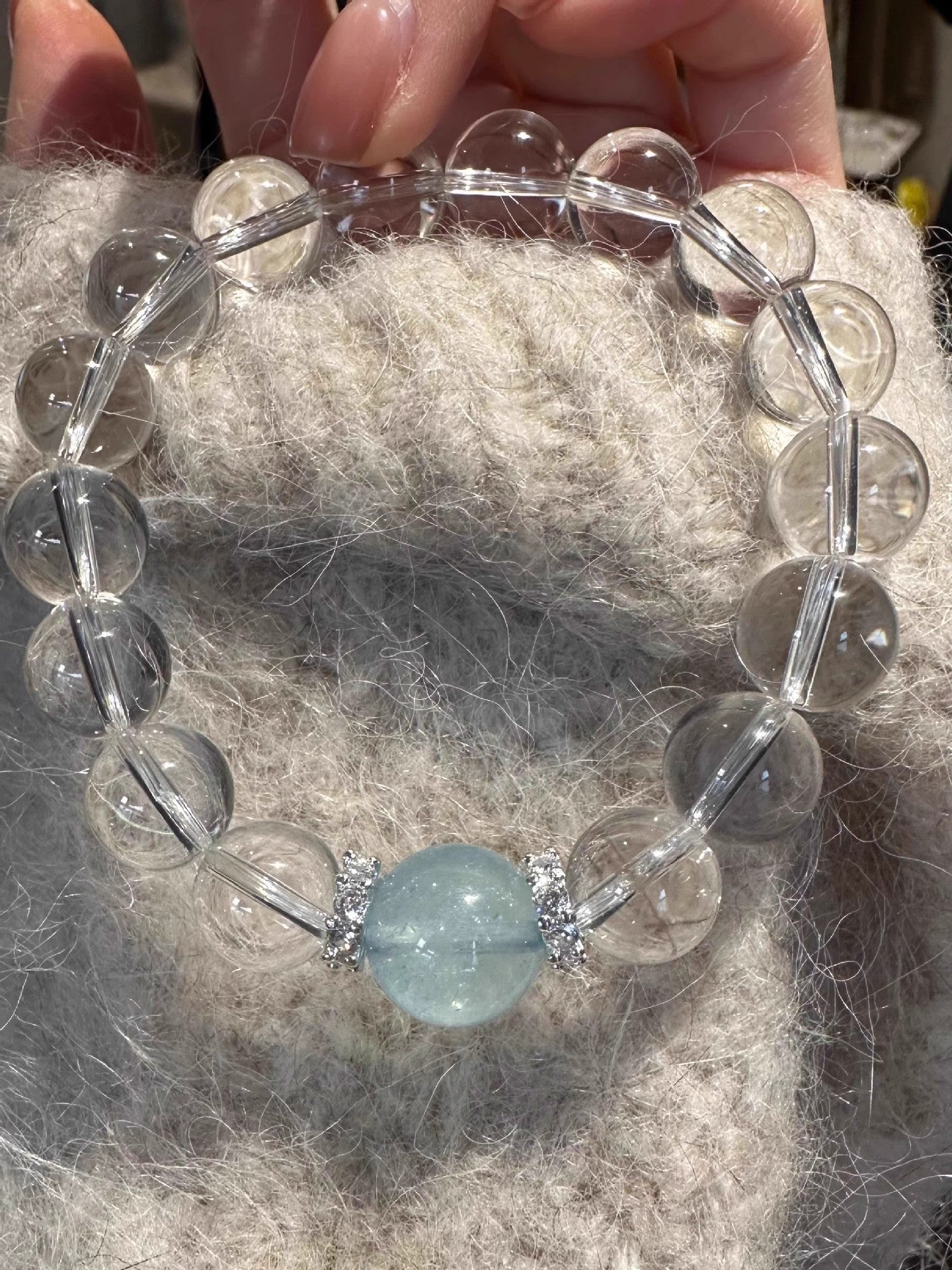 High quality natural Aquamarine&Clear Quartz Bracelet energy gemstone, Reiki healing crystal Bracelet, gift