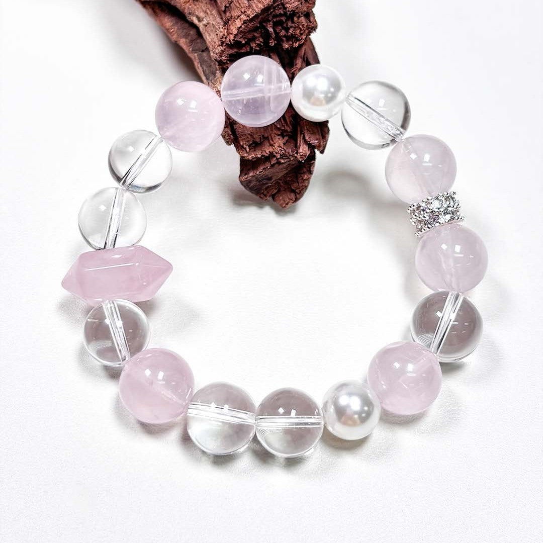 Attracting love handmade Natural Rose Quartz & Clear Quartz Bracelet Gift For Woman