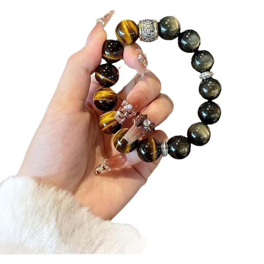 Original Design handmade Black Myth: Wukong Obsidian & Yellow Tiger’s Eye Crystal Bracelet Gift For Man or Woman
