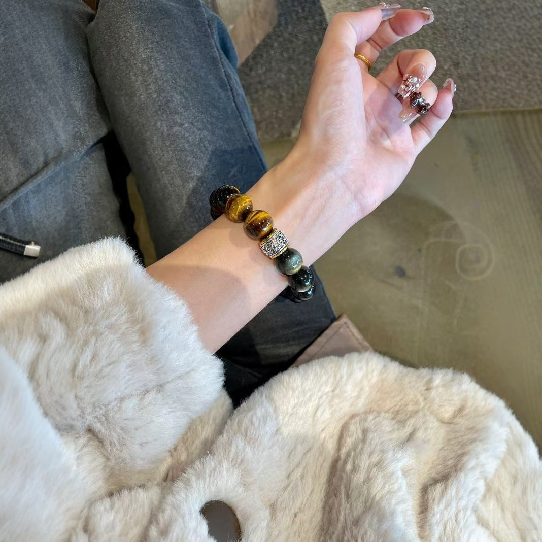Original Design handmade Black Myth: Wukong Obsidian & Yellow Tiger’s Eye Crystal Bracelet Gift For Man or Woman