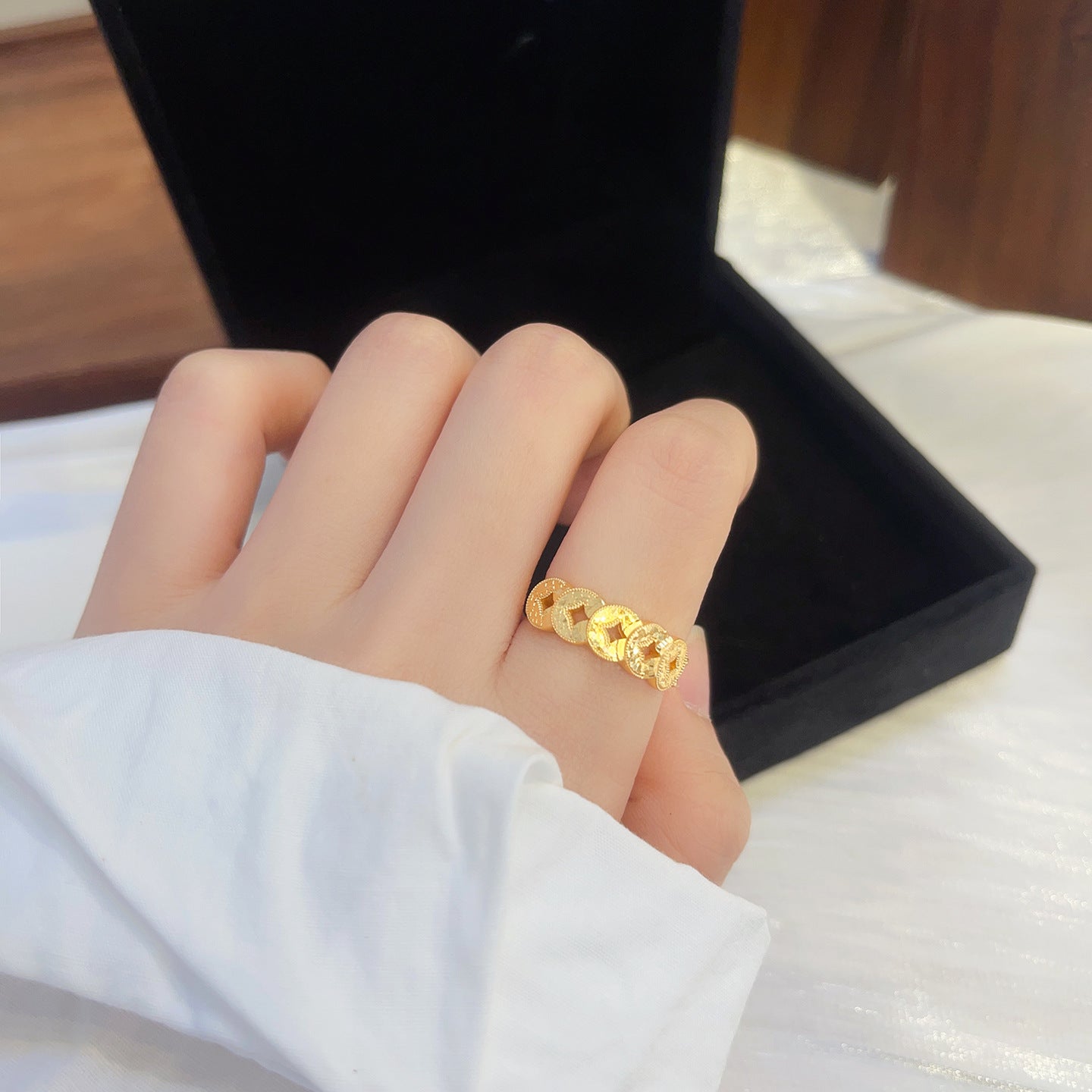 Five Emperor Coins Ring (Ancient Chinese Prosperity Talisman) 925 Sterling Silver Ring Unisex Design