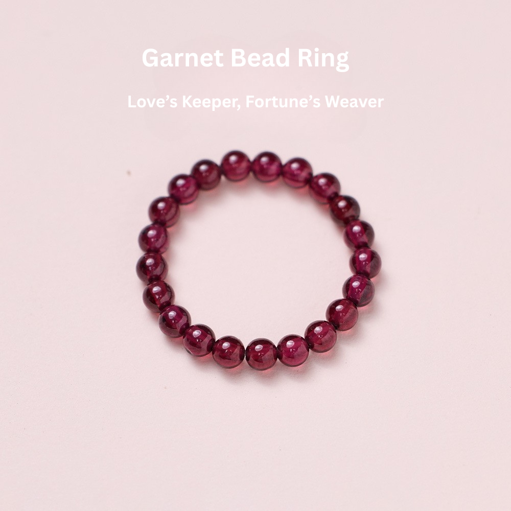 Natural strawberry quartz Pi Xiu ring, tourmaline, freshwater pearl, garnet crystal elastic cord ring