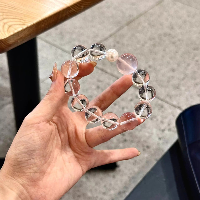 High-Quality Natural Clear Quartz & Rose Quartz Crystal Bracelet with Pearls Healing Natural Crystal Bracelet Gift For Women