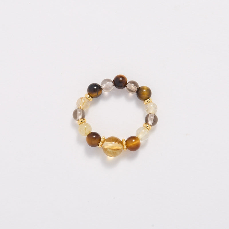 Natural strawberry quartz Pi Xiu ring, tourmaline, freshwater pearl, garnet crystal elastic cord ring