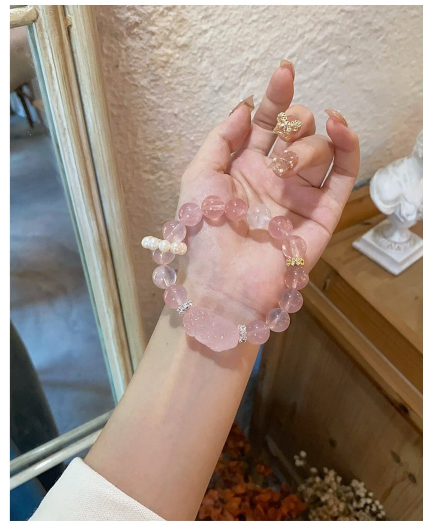 Pixiu Crystal Bracelet, Natural Madagascar Rose Quartz Bracelet, Feng Shui Bracelet, Lucky Chinese Pi Xiu, Pink Gemstone, Wealth Attraction Gift For Man or Woman