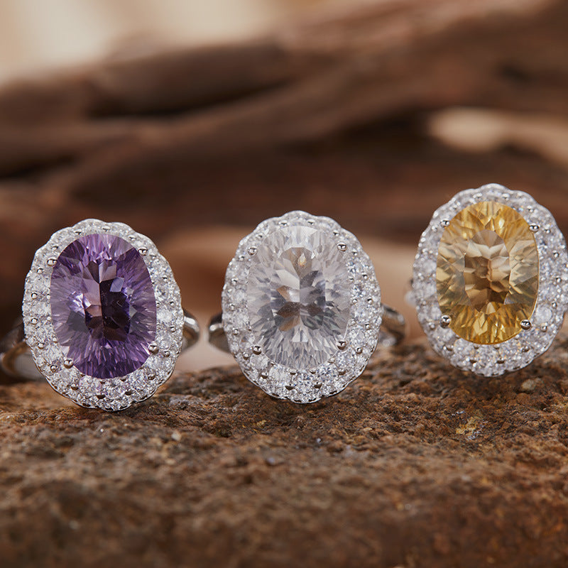 S925 Sterling Silver 18K Gold-Plated Amethyst、 Citrine&Clear-Quartz Ring — Luxe Energy Jewelry