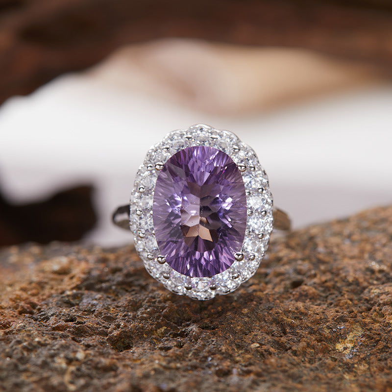 S925 Sterling Silver 18K Gold-Plated Amethyst、 Citrine&Clear-Quartz Ring — Luxe Energy Jewelry