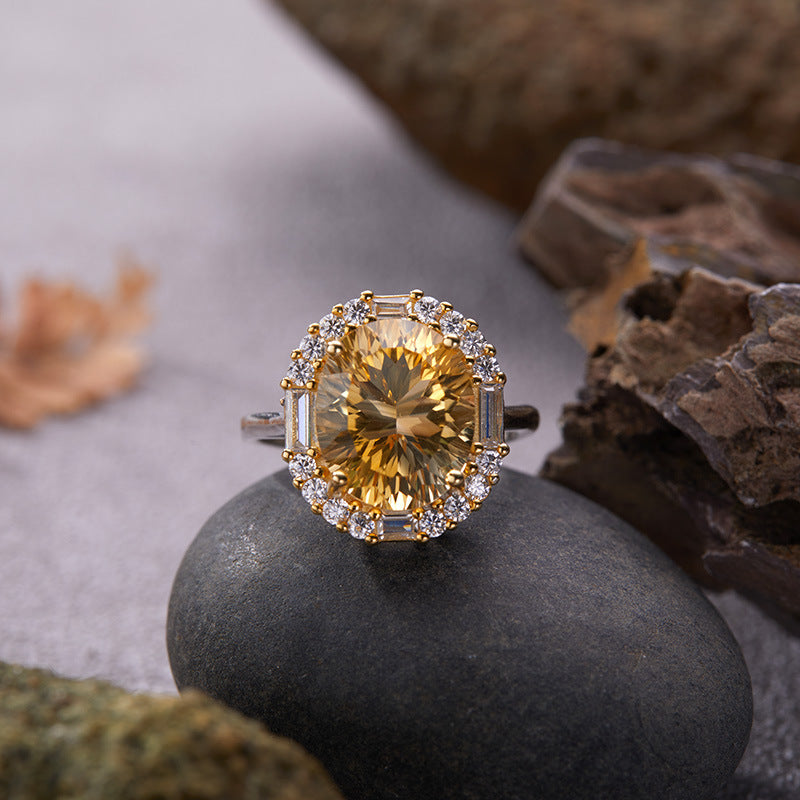 S925 Sterling Silver Natural Citrine & Amethyst Multi-Gemstone Ring Gift For Her/Mom/Woman