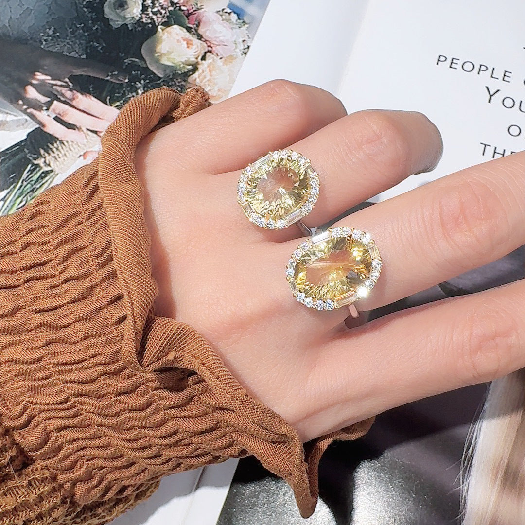 S925 Sterling Silver Natural Citrine & Amethyst Multi-Gemstone Ring Gift For Her/Mom/Woman