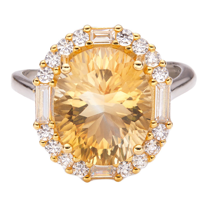 S925 Sterling Silver Natural Citrine & Amethyst Multi-Gemstone Ring Gift For Her/Mom/Woman