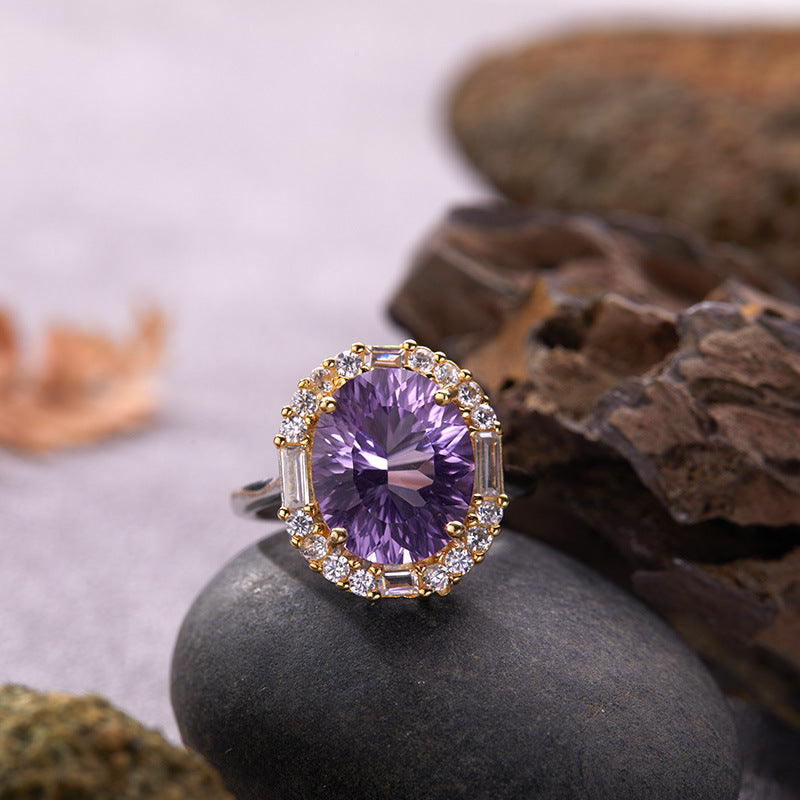 S925 Sterling Silver Natural Citrine & Amethyst Multi-Gemstone Ring Gift For Her/Mom/Woman