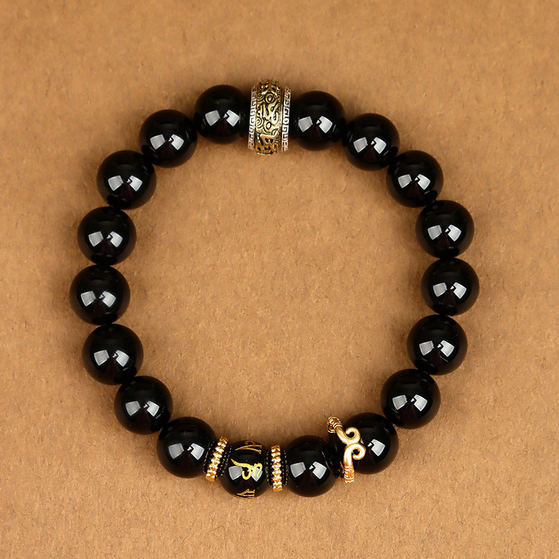 Black Myth:WuKong:Handmade Natural Gold&Silver Sheen Obsidian /Agate Energy Bracelet Gift For Man or Woman