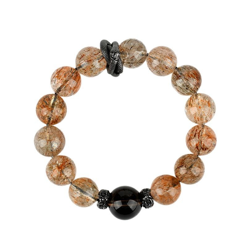 Smoky Quartz&Black  Super 7 High Vibration Frequency 12+14mm Beaded Bracelet High Power Energy Gift for Men or Women