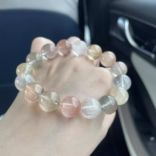 7A Phoenix Rutilated Quartz Bracelet (Rabbit Hair) | 8mm-12mm Beads | 17cm Wrist - Custom Fit Available