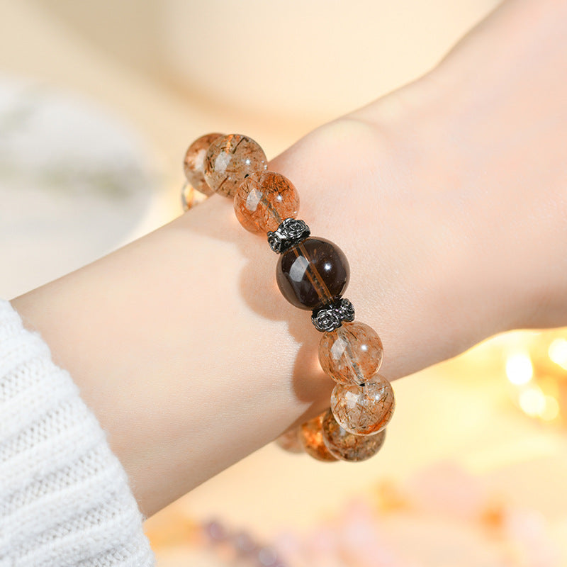 Smoky Quartz&Black  Super 7 High Vibration Frequency 12+14mm Beaded Bracelet High Power Energy Gift for Men or Women