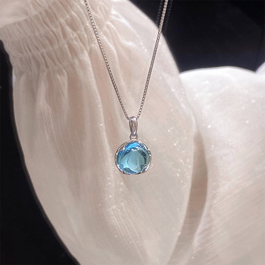 925 Sterling Silver Necklace with Natural Aquamarine or Amethyst Pendant Healing Crystal Jewelry