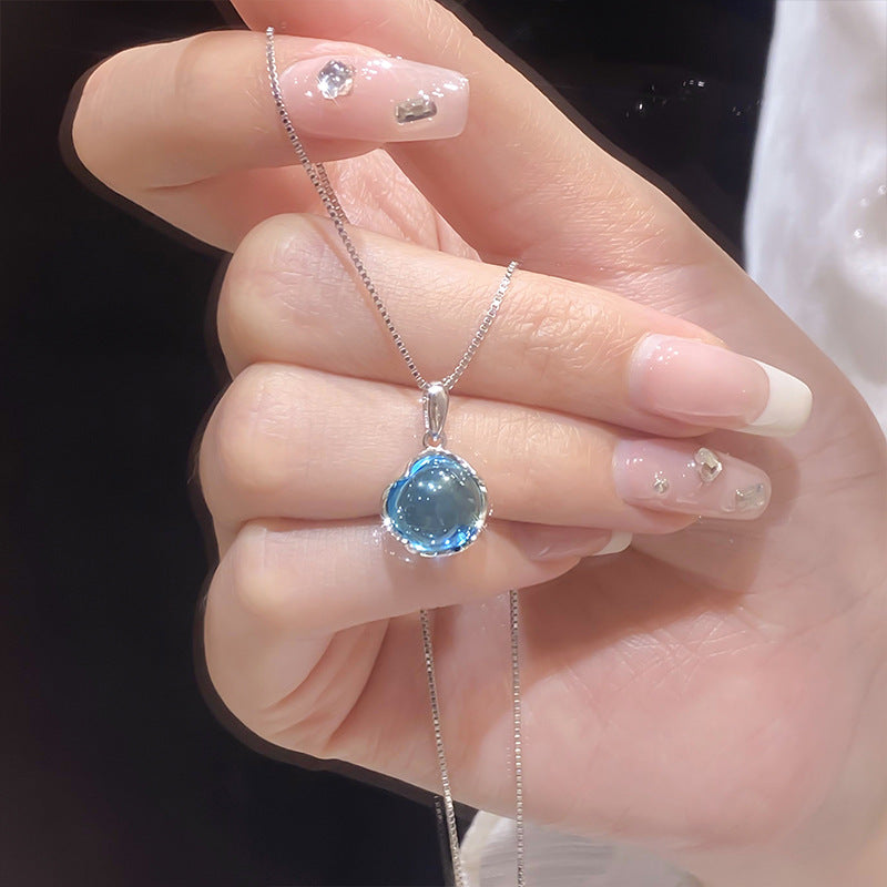 925 Sterling Silver Necklace with Natural Aquamarine or Amethyst Pendant Healing Crystal Jewelry