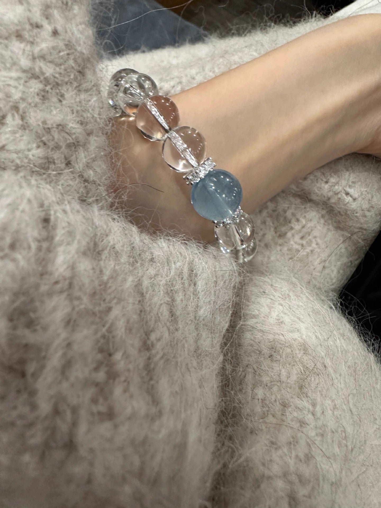 High quality natural Aquamarine&Clear Quartz Bracelet energy gemstone, Reiki healing crystal Bracelet, gift