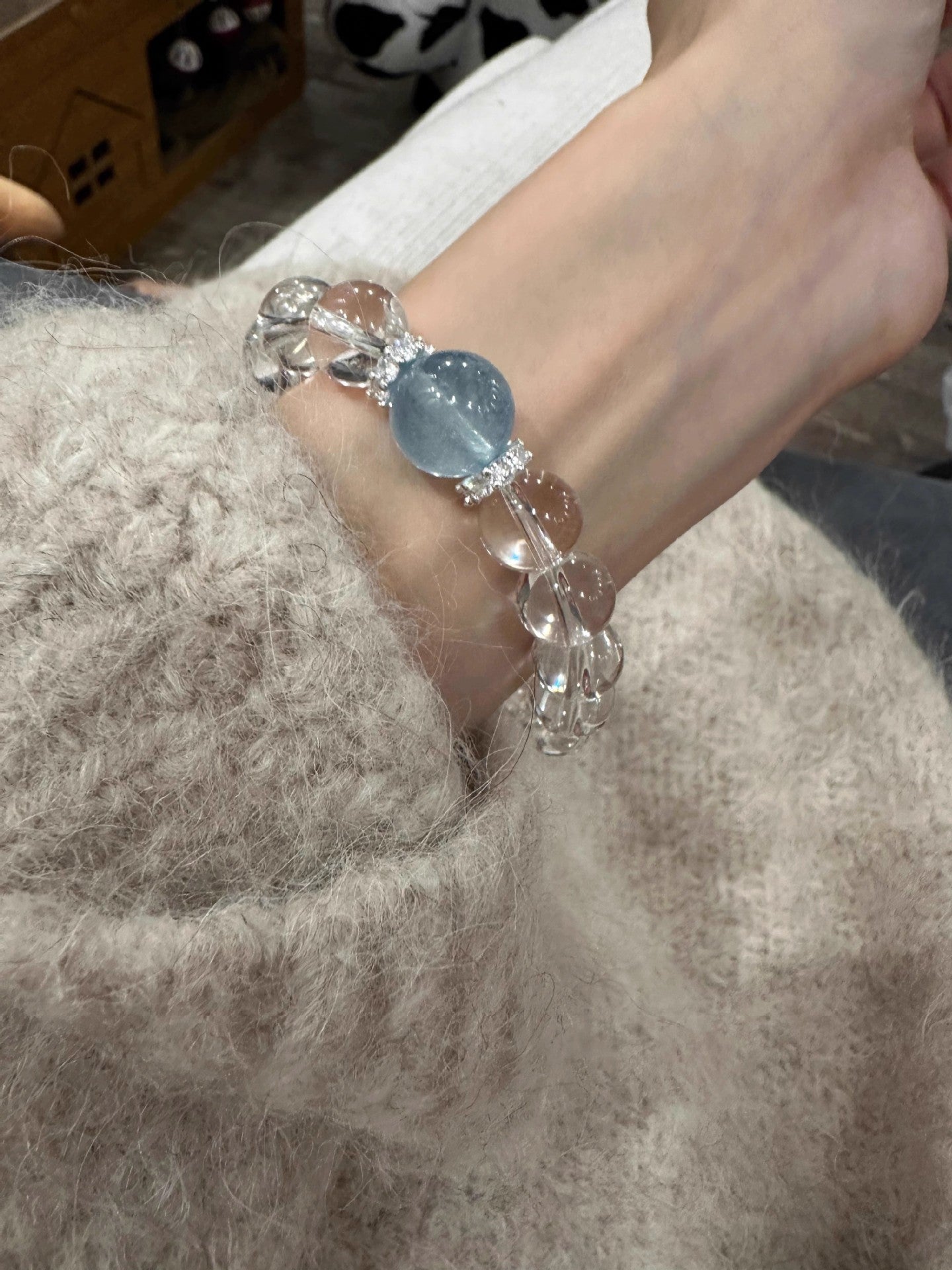 High quality natural Aquamarine&Clear Quartz Bracelet energy gemstone, Reiki healing crystal Bracelet, gift