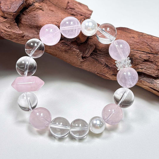 Attracting love handmade Natural Rose Quartz & Clear Quartz Bracelet Gift For Woman
