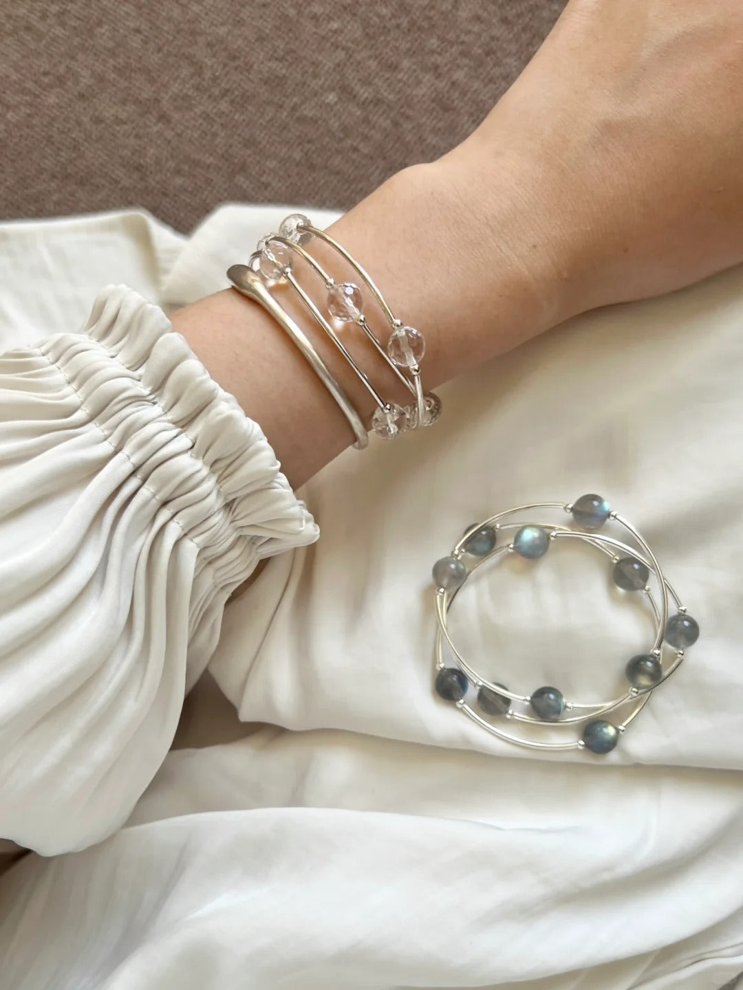 Gray Moonstone Triple Wrap Bracelet-Emotional Balance &amp; Dream Enhancement