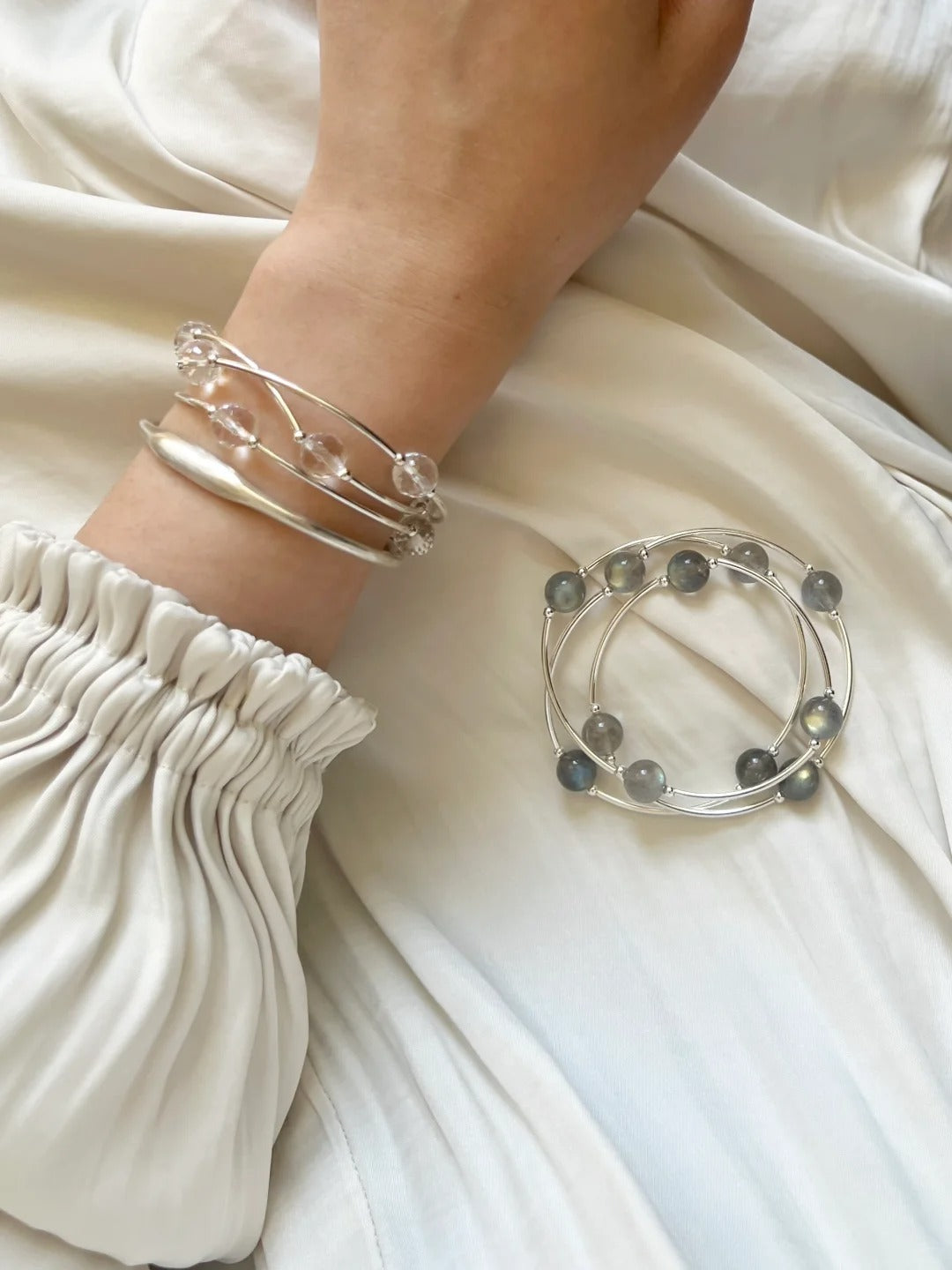 Gray Moonstone Triple Wrap Bracelet-Emotional Balance &amp; Dream Enhancement