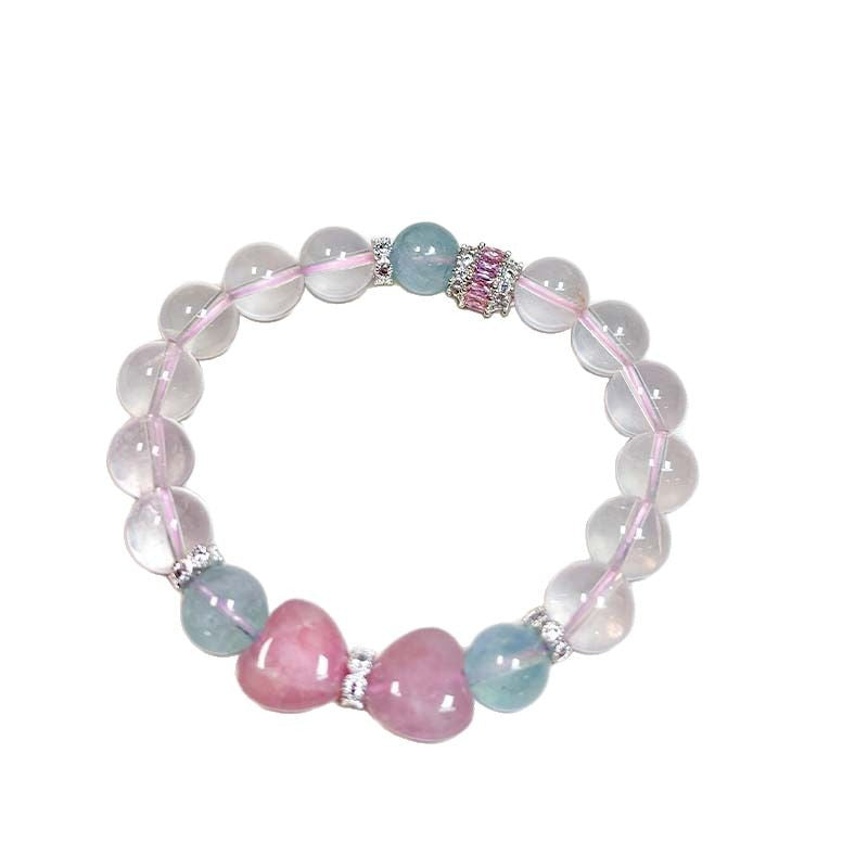 Handcrafted Natural Clear Quartz, Aquamarine & Heart-Shaped Rose Quartz Bracelet