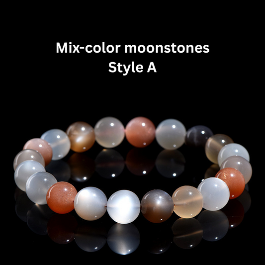 Natural handmade Mix-color Moonstone Bracelet Crystal Bracelet, 8-10m Gemstone Jewelry gift