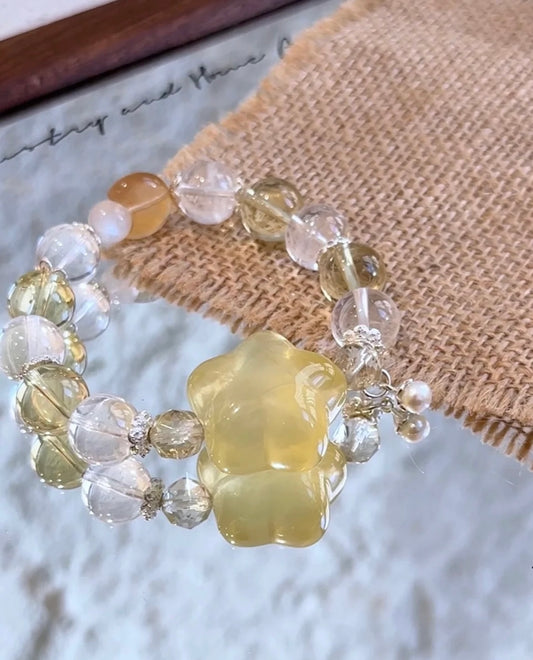 Natural Lemon Citrine&Clear Quartz Bracelet·Wealth&Purify&Healing