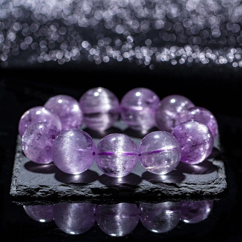 14mm, Natural High Grade Icy Transparent Cat Eye Kunzite Bracelet, Genuine Kunzite Stretch Bracelet
