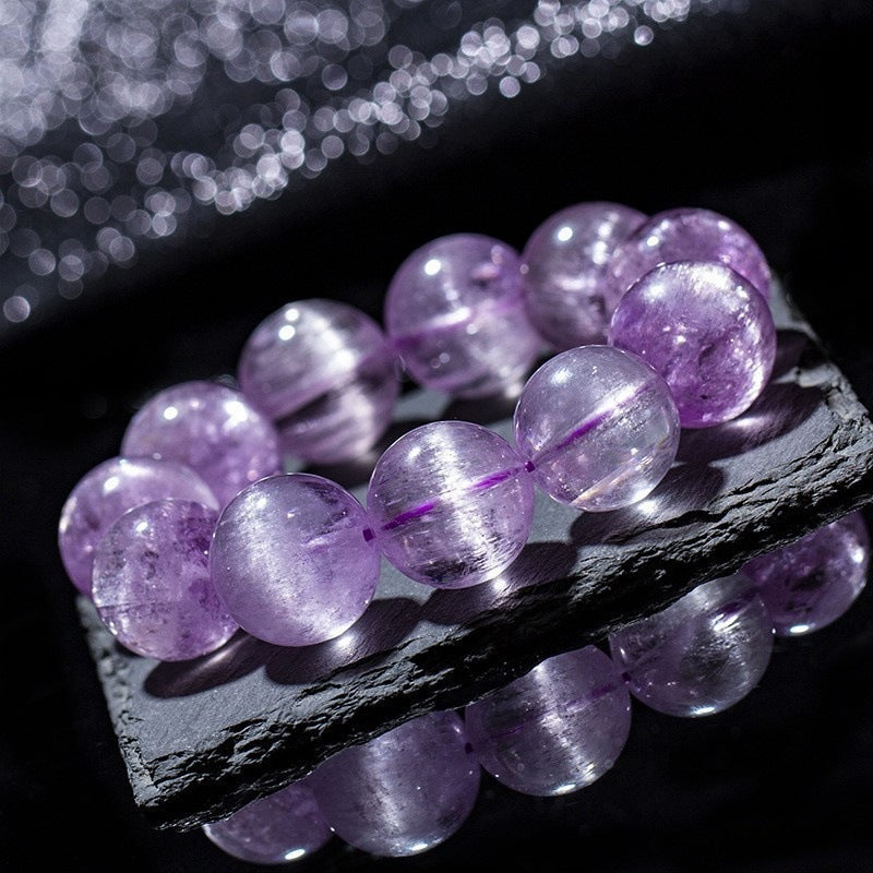 14mm, Natural High Grade Icy Transparent Cat Eye Kunzite Bracelet, Genuine Kunzite Stretch Bracelet