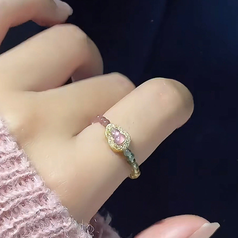 Natural Rainbow Tourmaline Calabash Ring — Artisan Design, Tarnish-Proof Crystal Statement Piece in Luxe Bohemian Style