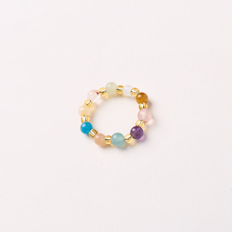 Natural strawberry quartz Pi Xiu ring, tourmaline, freshwater pearl, garnet crystal elastic cord ring