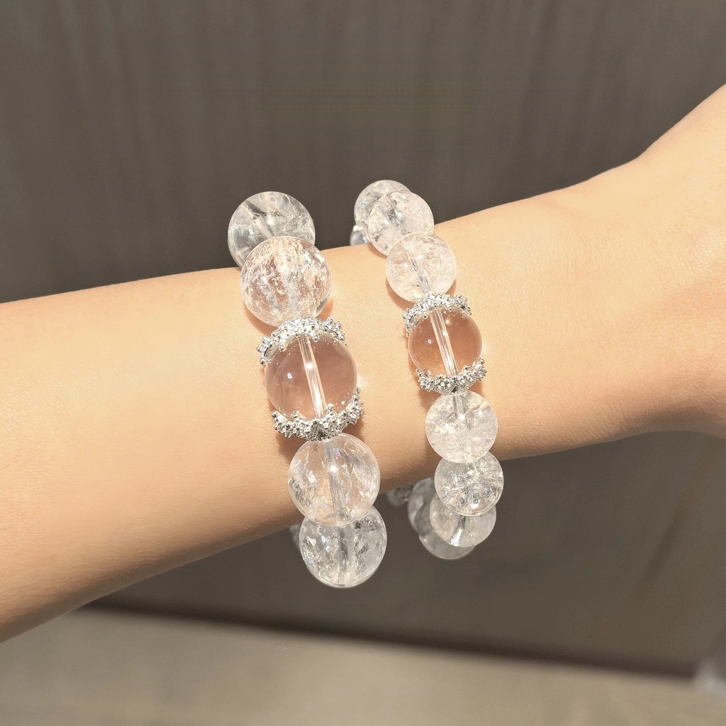 Original Design Natural White Asai & White Quartz Crystal Bracelet – Luxury Good Fortune Gift with Large-Point Healing Energy