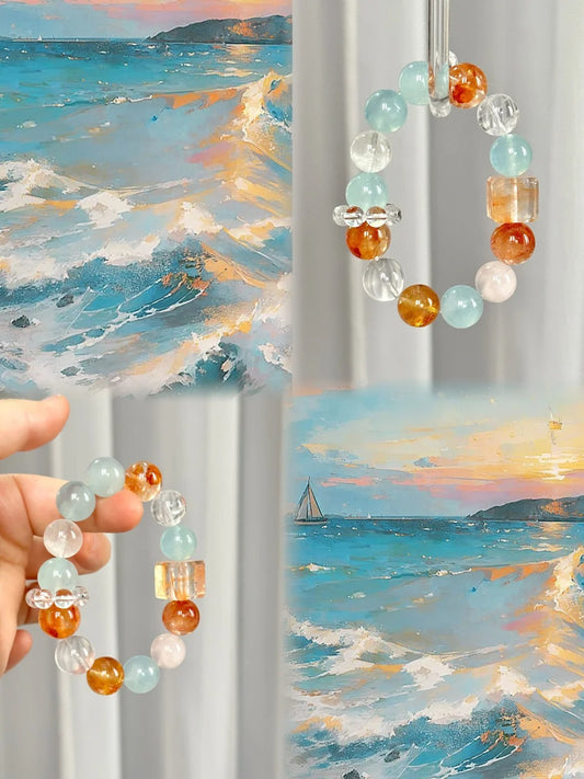 Glacier Aquamarine&Fanta Quartz Bracelet- Reduce Stress&Courage