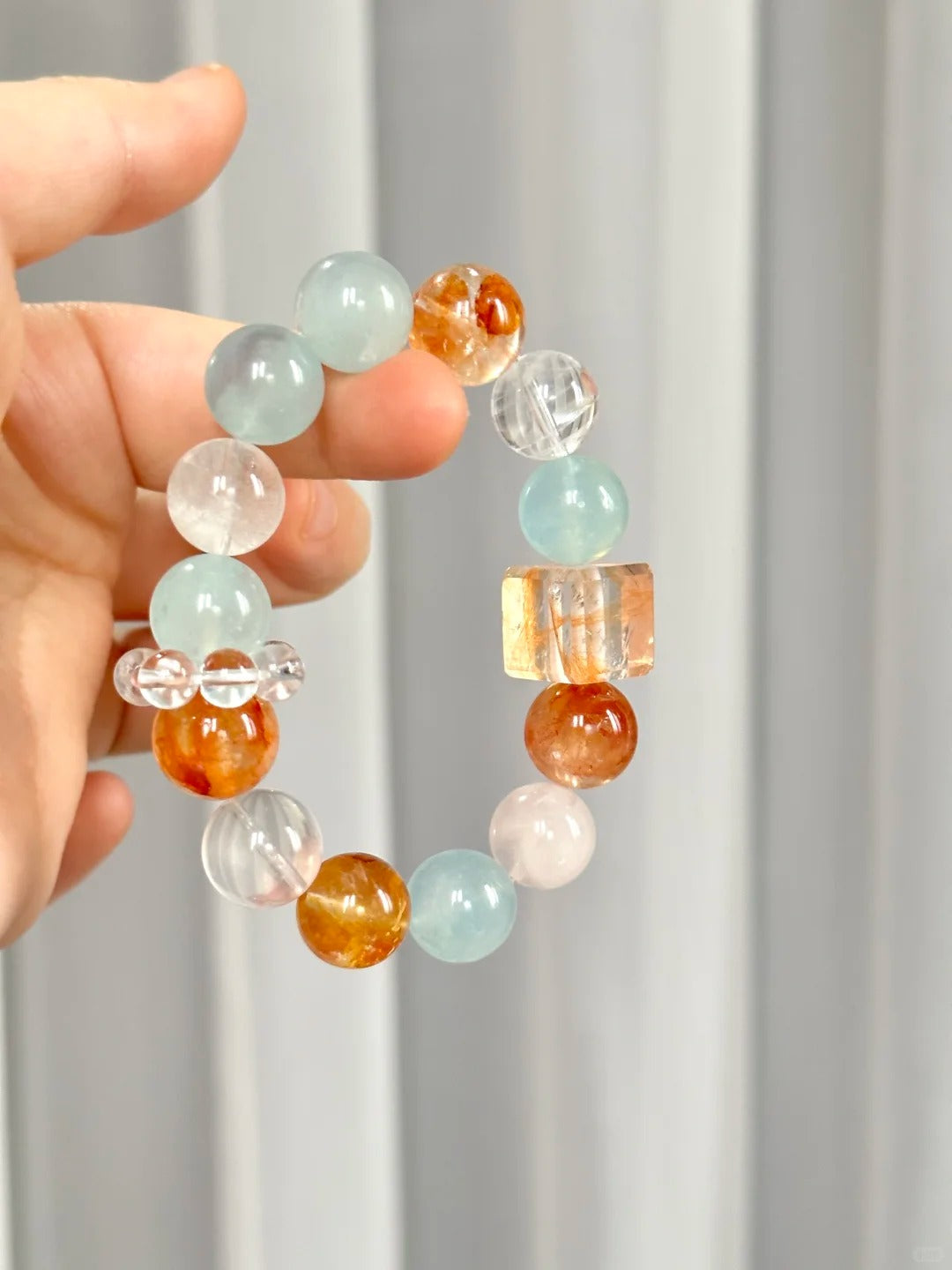Glacier Aquamarine&Fanta Quartz Bracelet- Reduce Stress&Courage