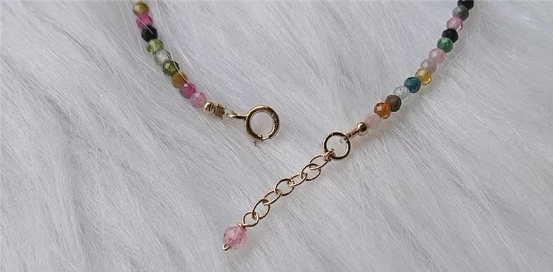 Rainbow Tourmaline Minimalist Bracelet -Natural Strawberry Quartz Stone Dainty Bracelet- Tourmaline Crystal Bracelet, Heart Chakra Gift