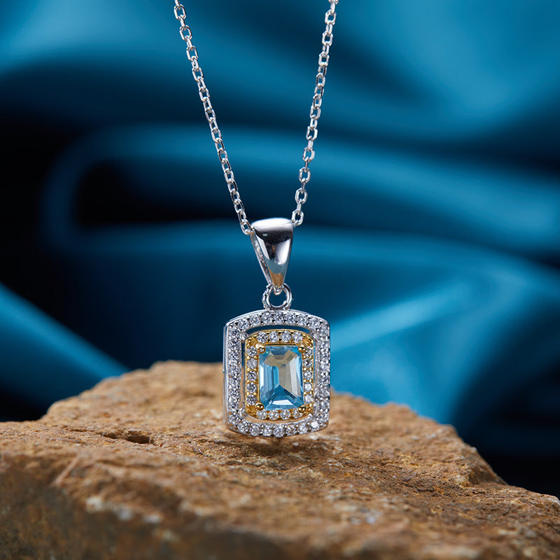 S925 Sterling Silver 18K Gold-Plated Jewelry Set Natural Gemstone Pendant Necklace with Crystals, Garnet or Topaz