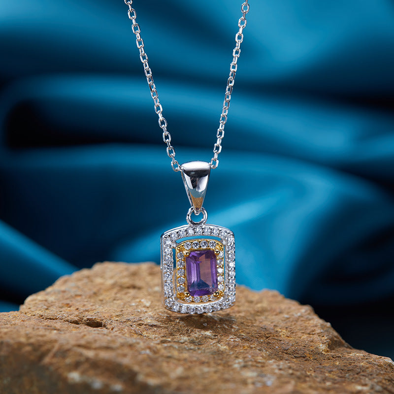S925 Sterling Silver 18K Gold-Plated Jewelry Set Natural Gemstone Pendant Necklace with Crystals, Garnet or Topaz