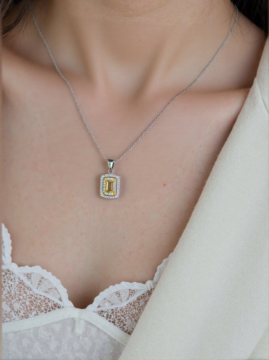 S925 Sterling Silver 18K Gold-Plated Jewelry Set Natural Gemstone Pendant Necklace with Crystals, Garnet or Topaz