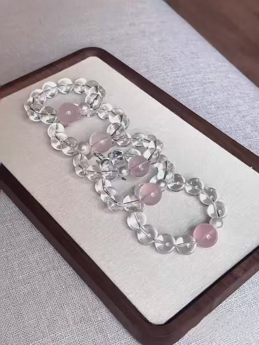 High-Quality Natural Clear Quartz & Rose Quartz Crystal Bracelet with Pearls Healing Natural Crystal Bracelet Gift For Women