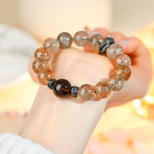 Smoky Quartz&Black  Super 7 High Vibration Frequency 12+14mm Beaded Bracelet High Power Energy Gift for Men or Women